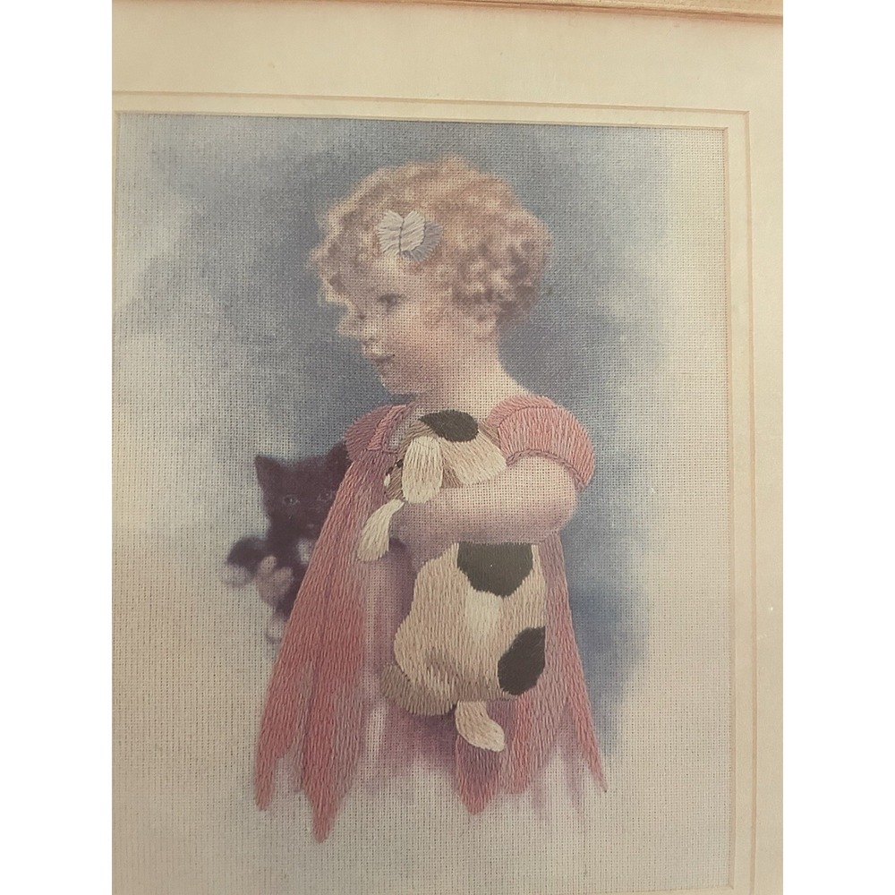Elsa Williams Needlecraft Crewel Embroidery Girl Dog Cat 00338 Friendly Enemies